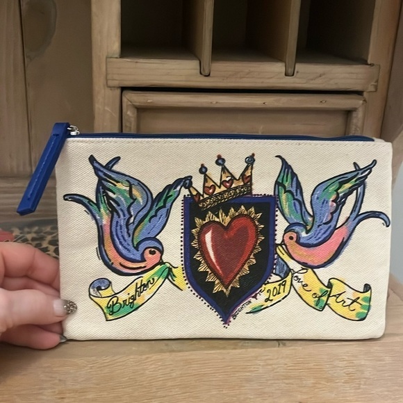 Brighton “Love of Art” Makeup Bag Pouch Canvas 2019 Birds Heart - Picture 1 of 6